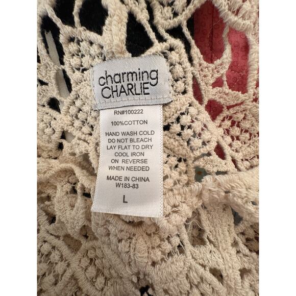 Charming Charlie Ivory Open Knit Crochet Sleeveless Tank Top Large - Picture 2 of 4